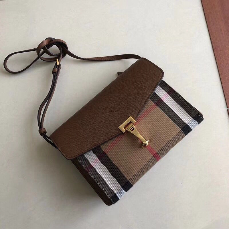 Burberry House Check Macken Brown Leather Crossbody Bag