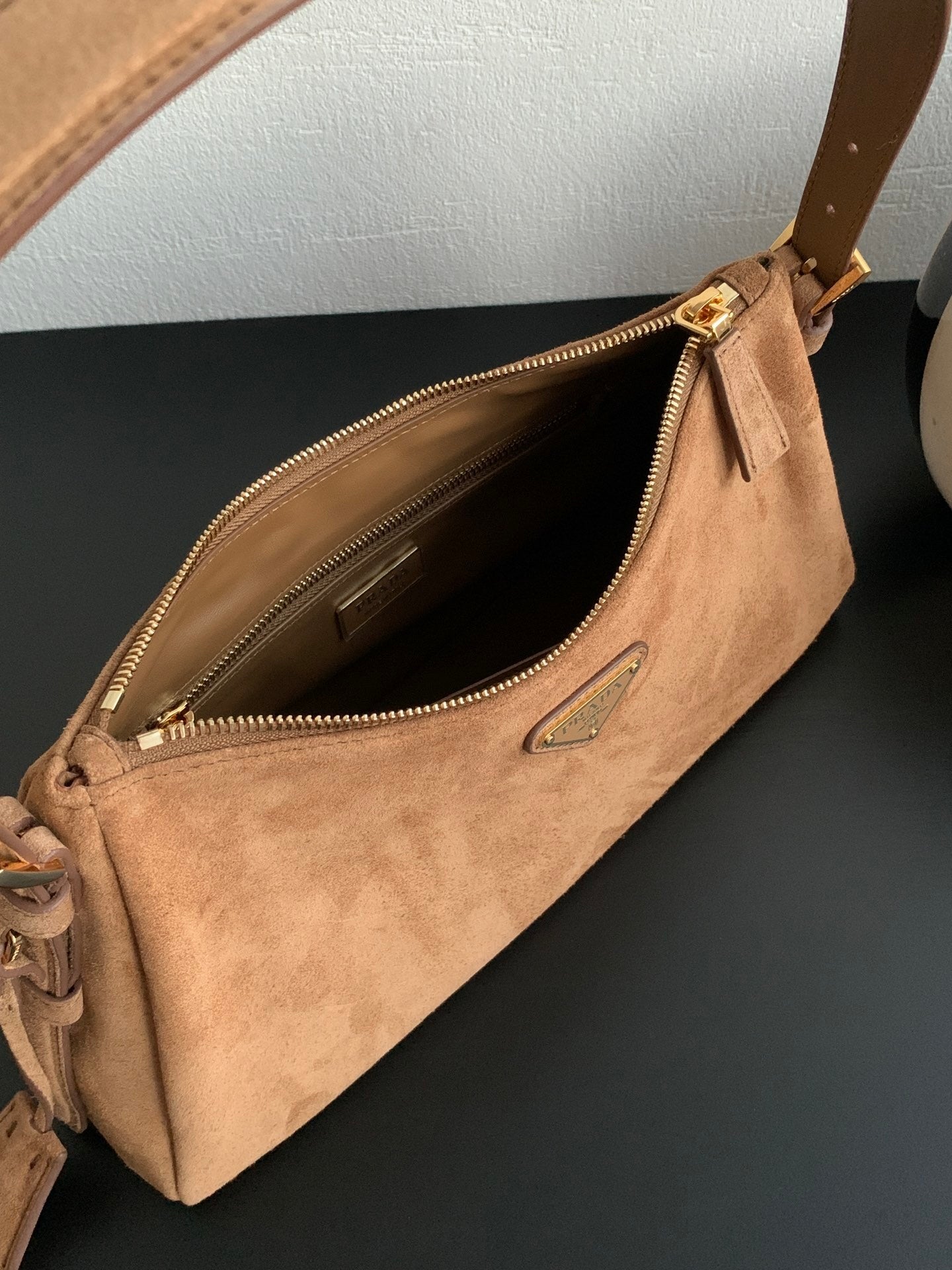 Prada Aimée Medium Brown Suede Shoulder Bag