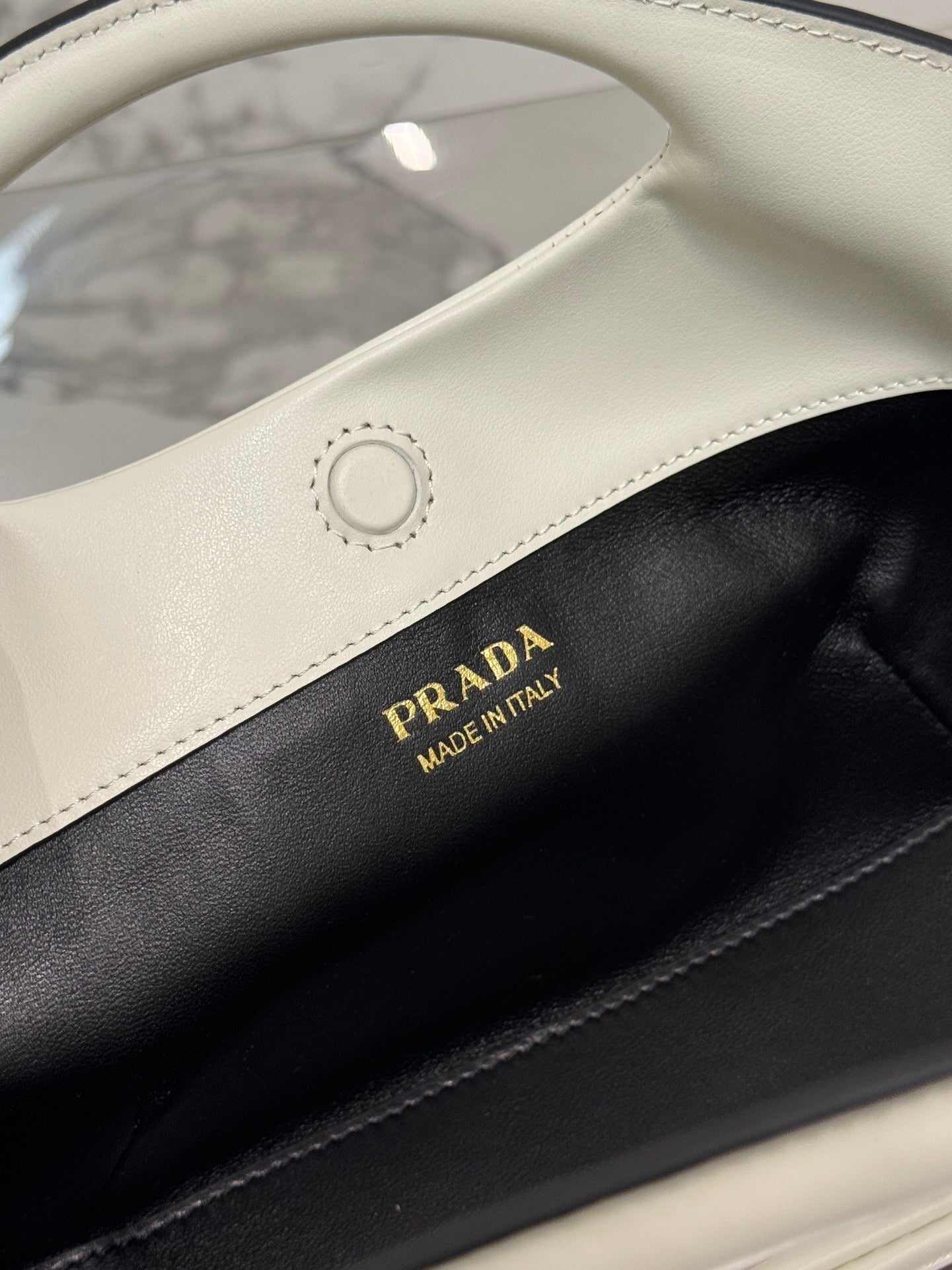 White Leather Prada Handbag with Adjustable & Detachable Shoulder Strap