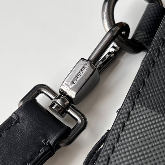 Burberry Edin Check Zip Pouch in Charcoal with Detachable Wrist Strap