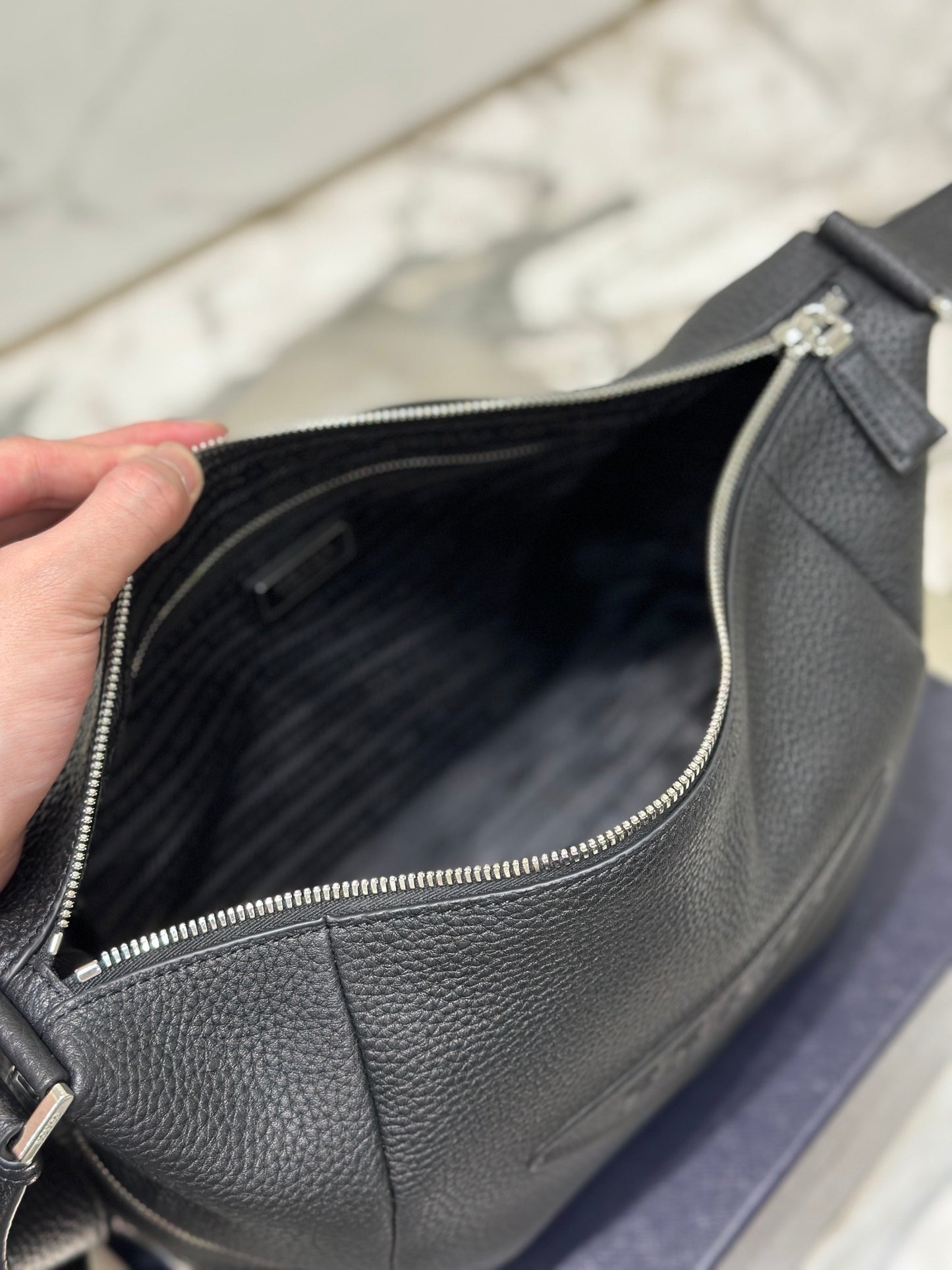 Prada Black Leather Debossed Logo Crossbody Bag