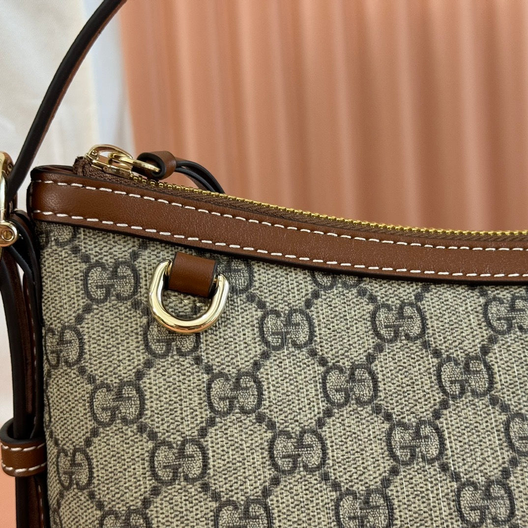 Gucci GG Emblem Medium Shoulder Bag in Signature Canvas with Leather Trim