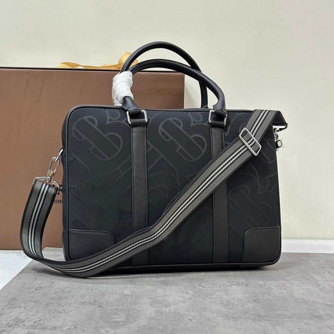 Burberry Black Monogram Briefcase with Removable Shoulder Strap
