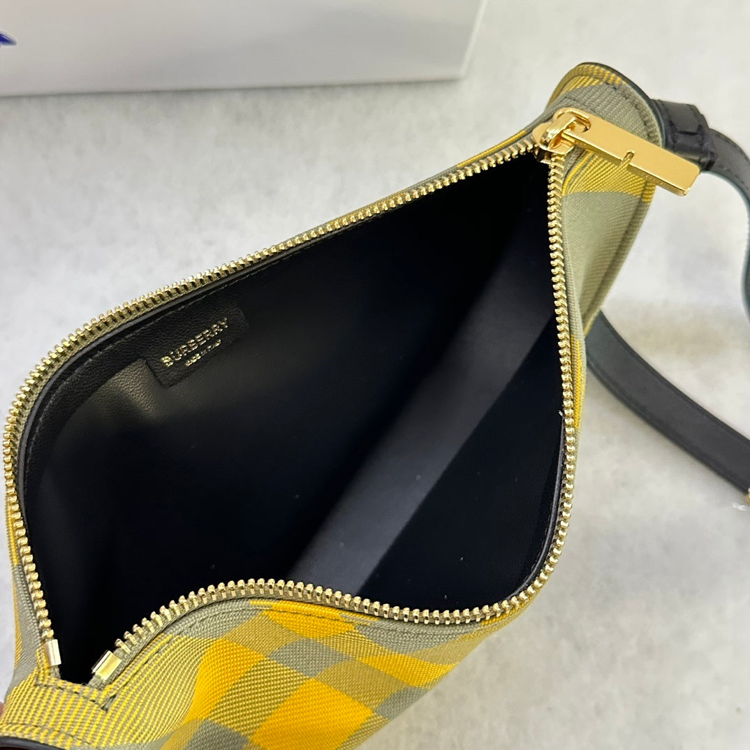 Burberry Sling Shield Yellow Check Shoulder Bag with Gold Bell Charm