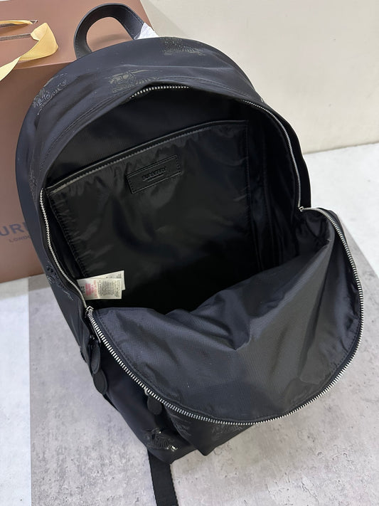Burberry Jett Black Backpack with Equestrian Knight Design & Silver-Tone Hardware
