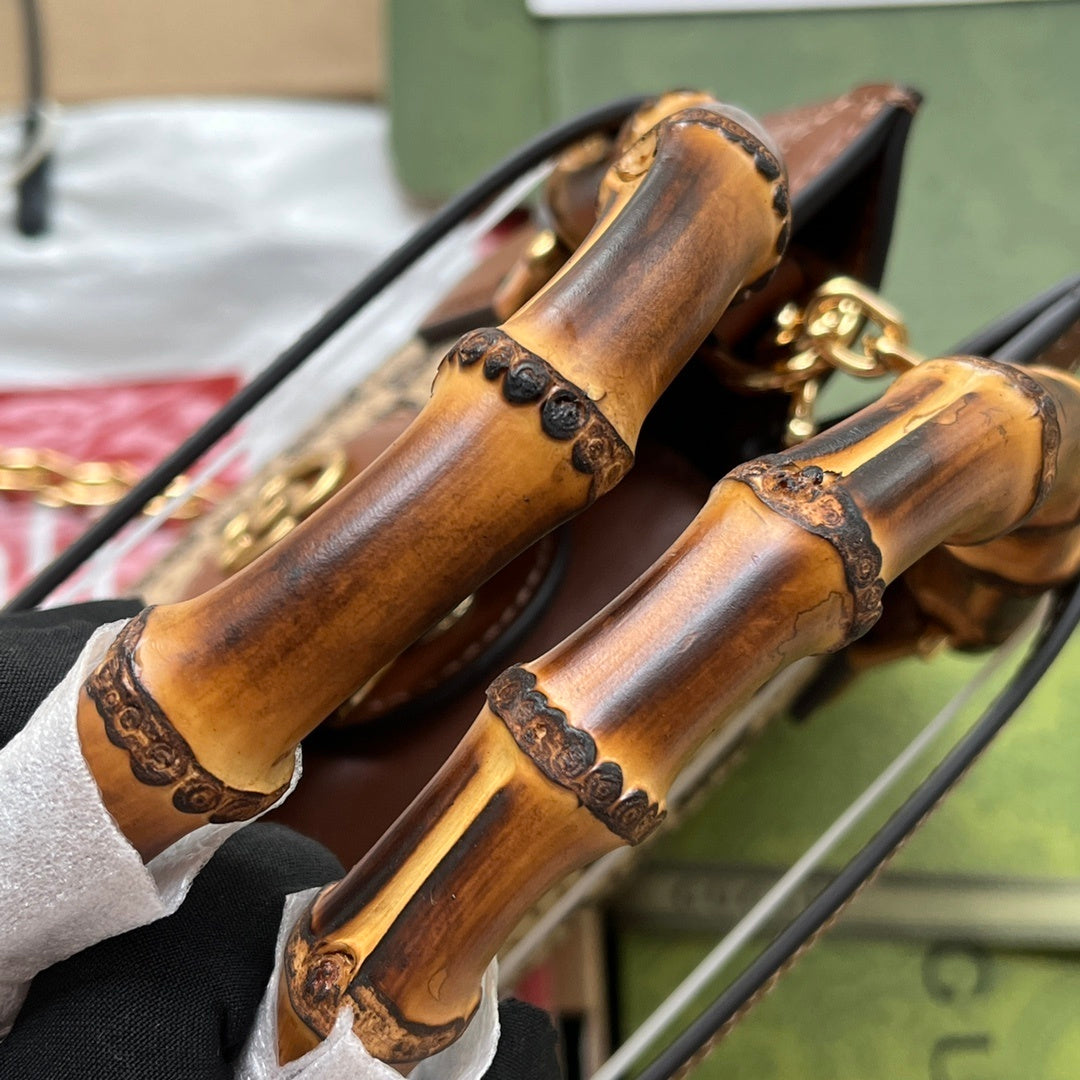 Gucci Diana Mini Tote GG Canvas Bag with Leather Trim and Bamboo Handles