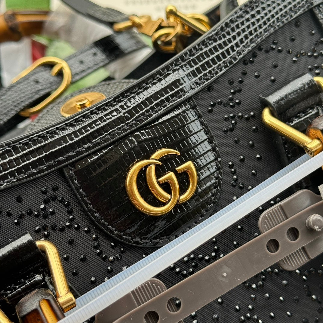 Gucci Diana Mini Tote Bag in Black Leather with Bamboo Handles