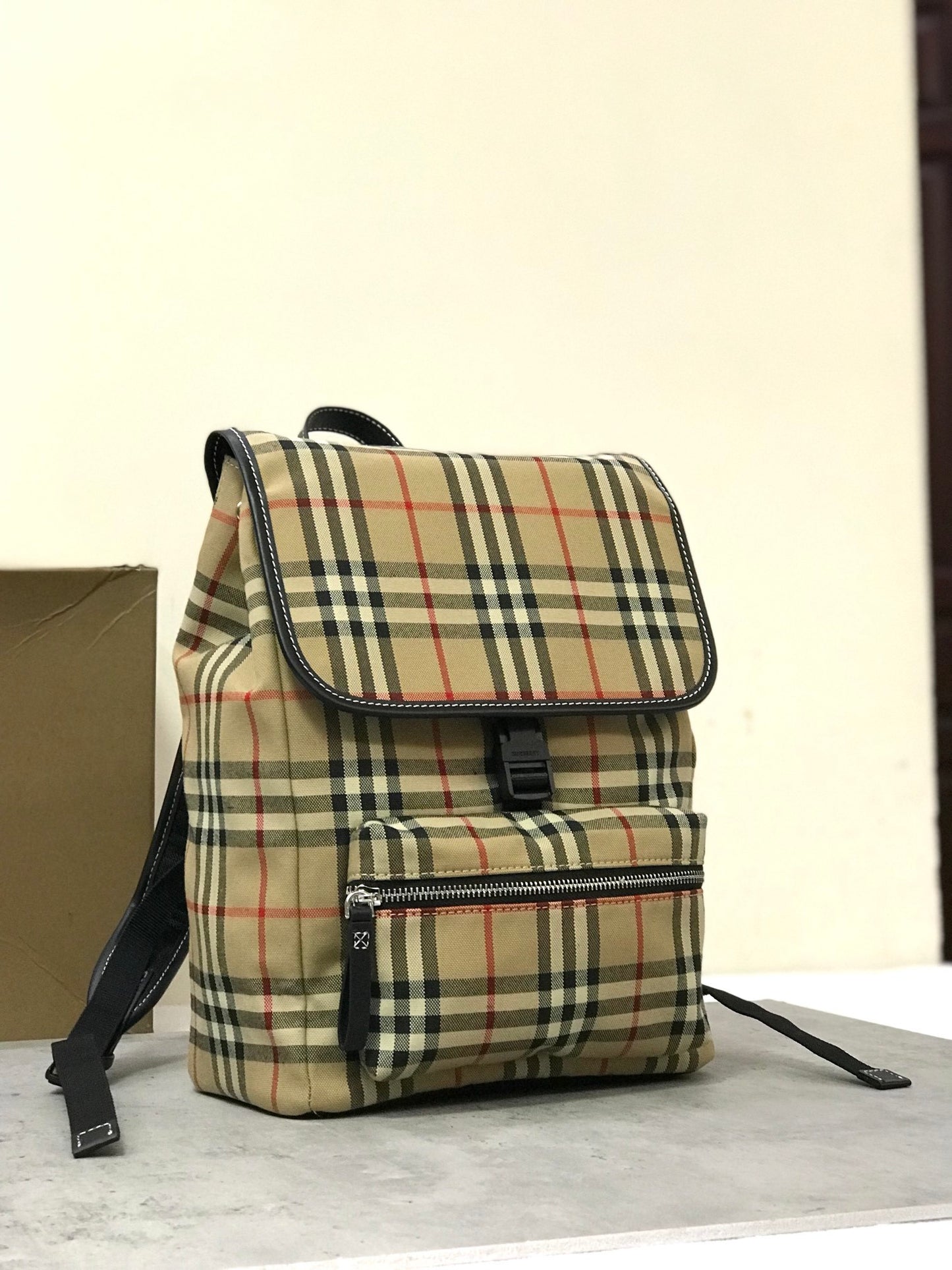 Burberry Vintage Check Backpack in Archive Beige with Leather Trim