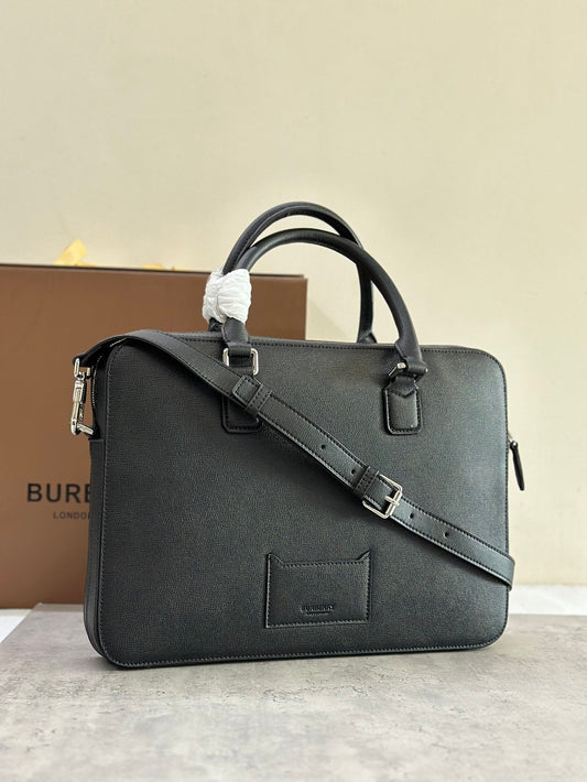 Burberry Slim Ainsworth Grainy Calf Leather Briefcase in Black