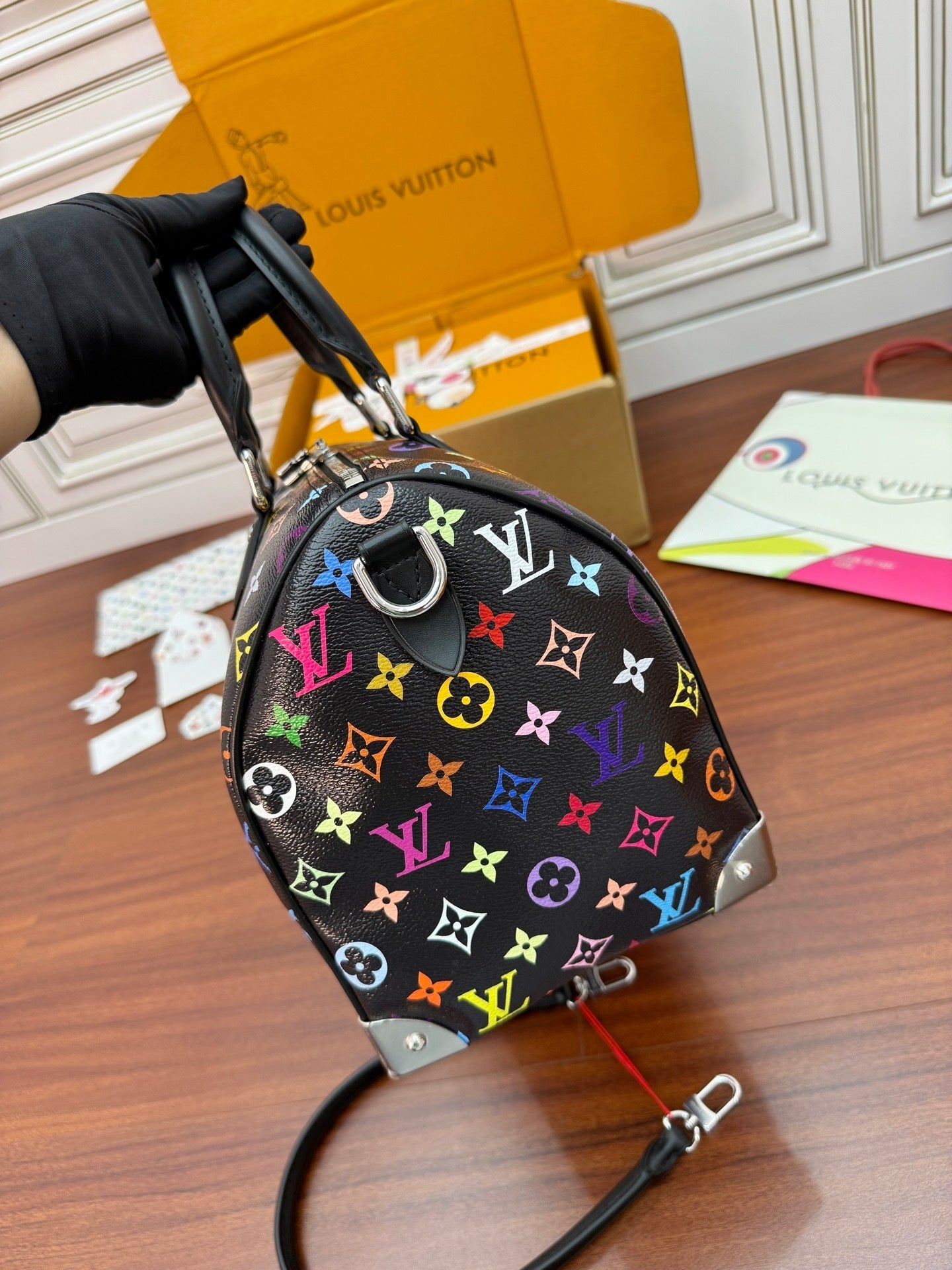 Louis Vuitton x Takashi Murakami Speedy Soft 30 Handbag Black Multicolor Monogram