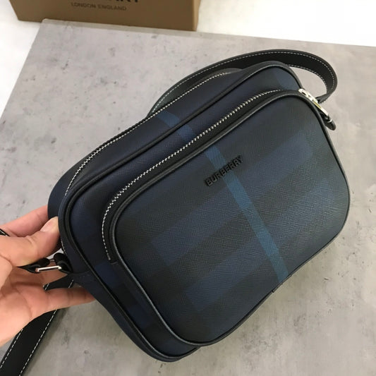 Burberry Paddy Black & Blue Check Coated Canvas Crossbody Bag