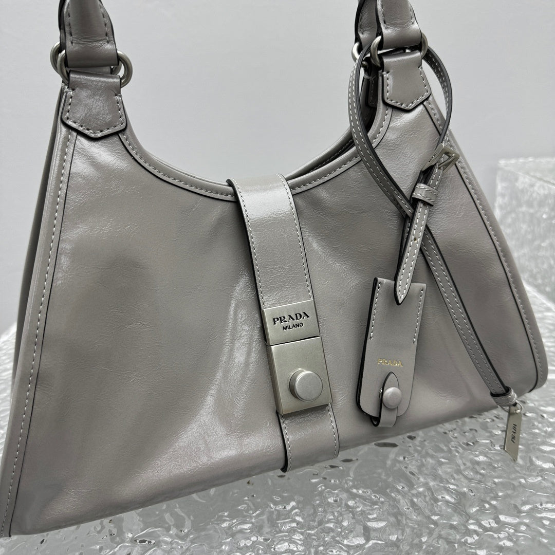 Prada Soft Calf Leather Shoulder Bag in Peltro