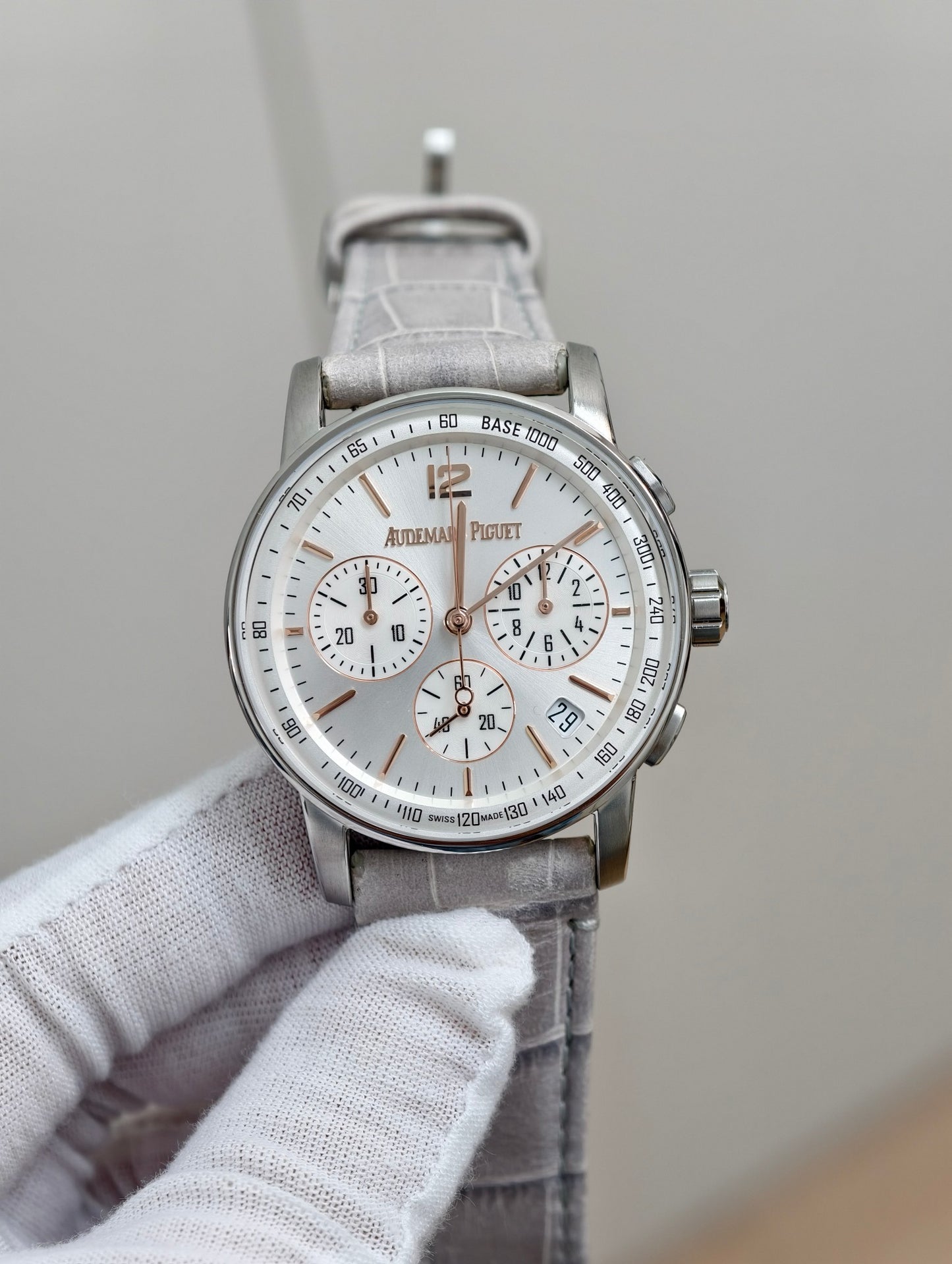 Audemars Piguet Code 11.59 Chronograph White Gold with Silver Dial & Grey Alligator Strap