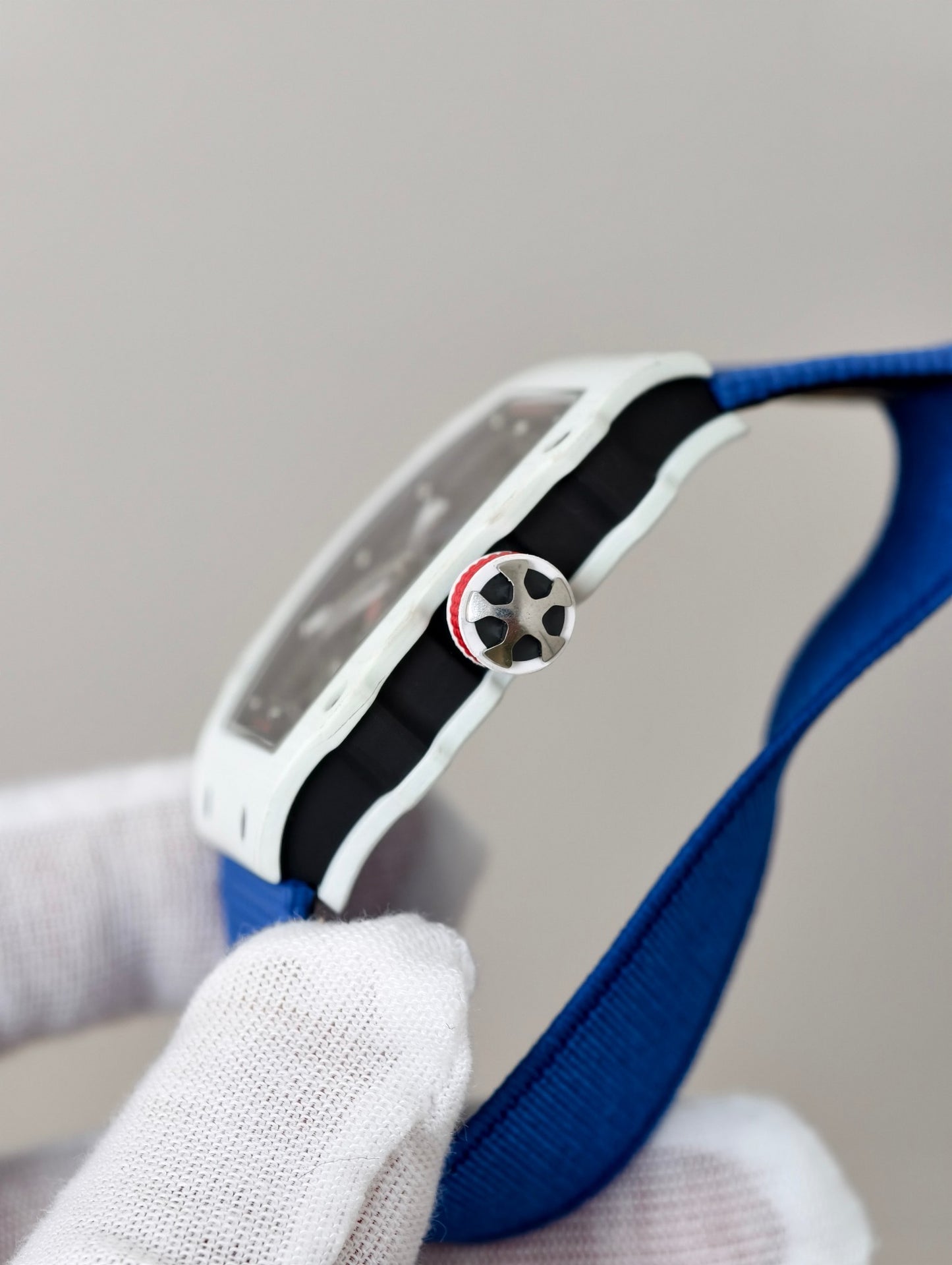 Richard Mille RM 67-02 Automatic Extra Flat in White Quartz TPT with Skeletonized Dial & Blue Strap