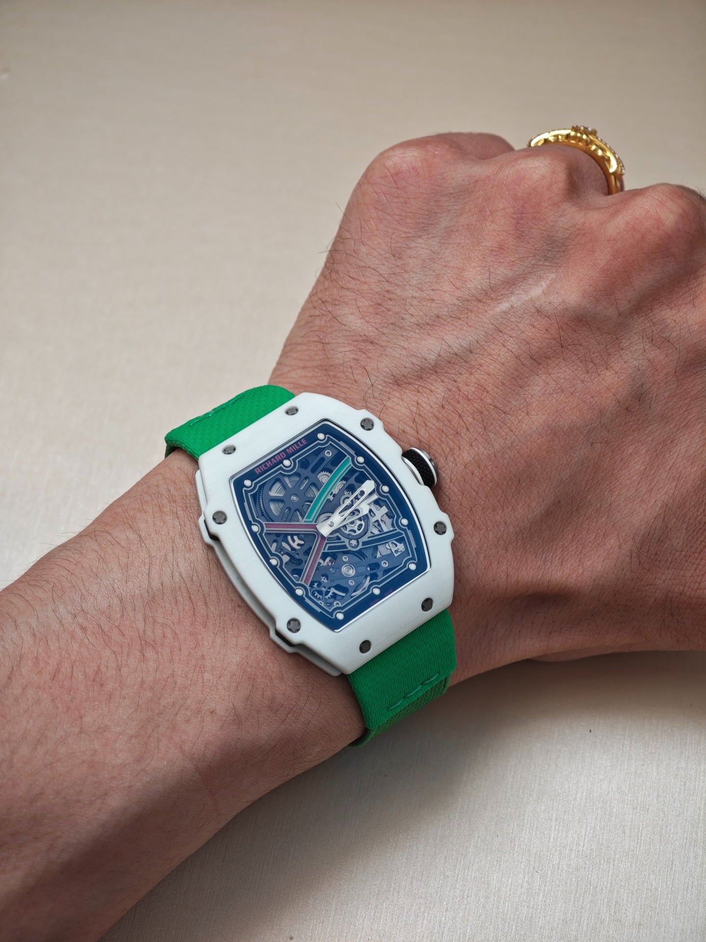 Richard milleRichard Mille RM 67-02 Extra Flat Automatic Alexis Pinturault in White Quartz TPT & Green Strap