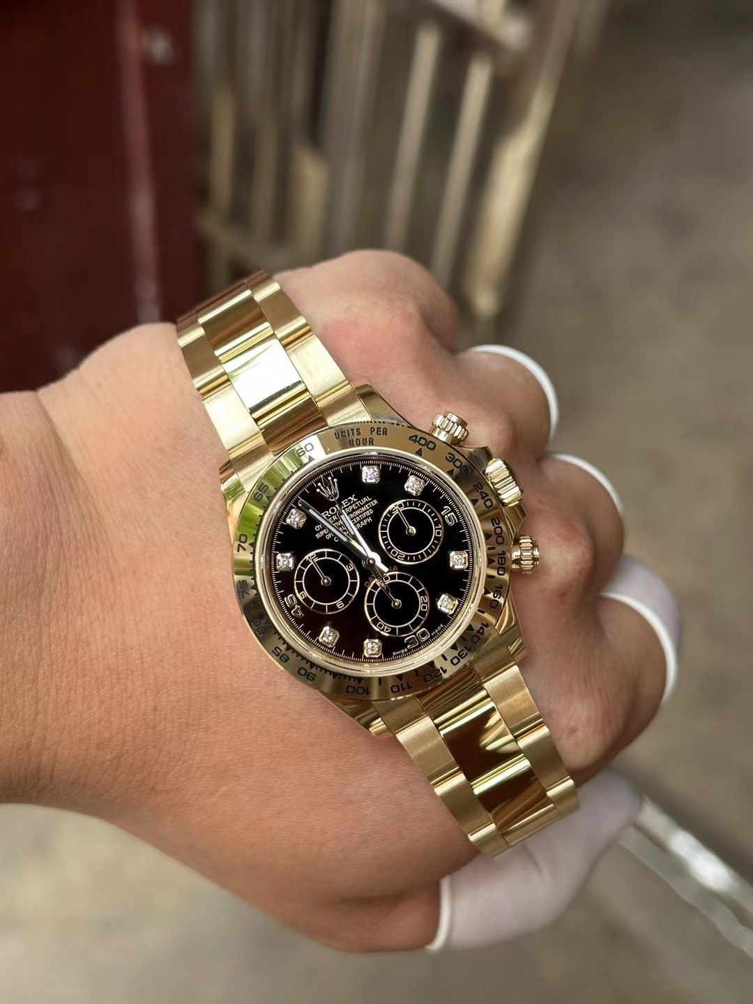 Rolex Cosmograph Daytona Yellow Gold Black Diamond Dial Watch