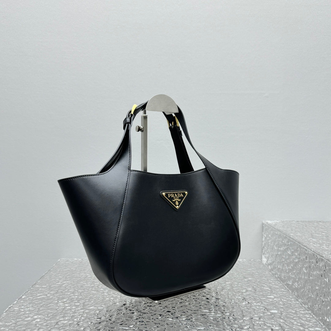 Prada Medium Black Leather Tote Bag