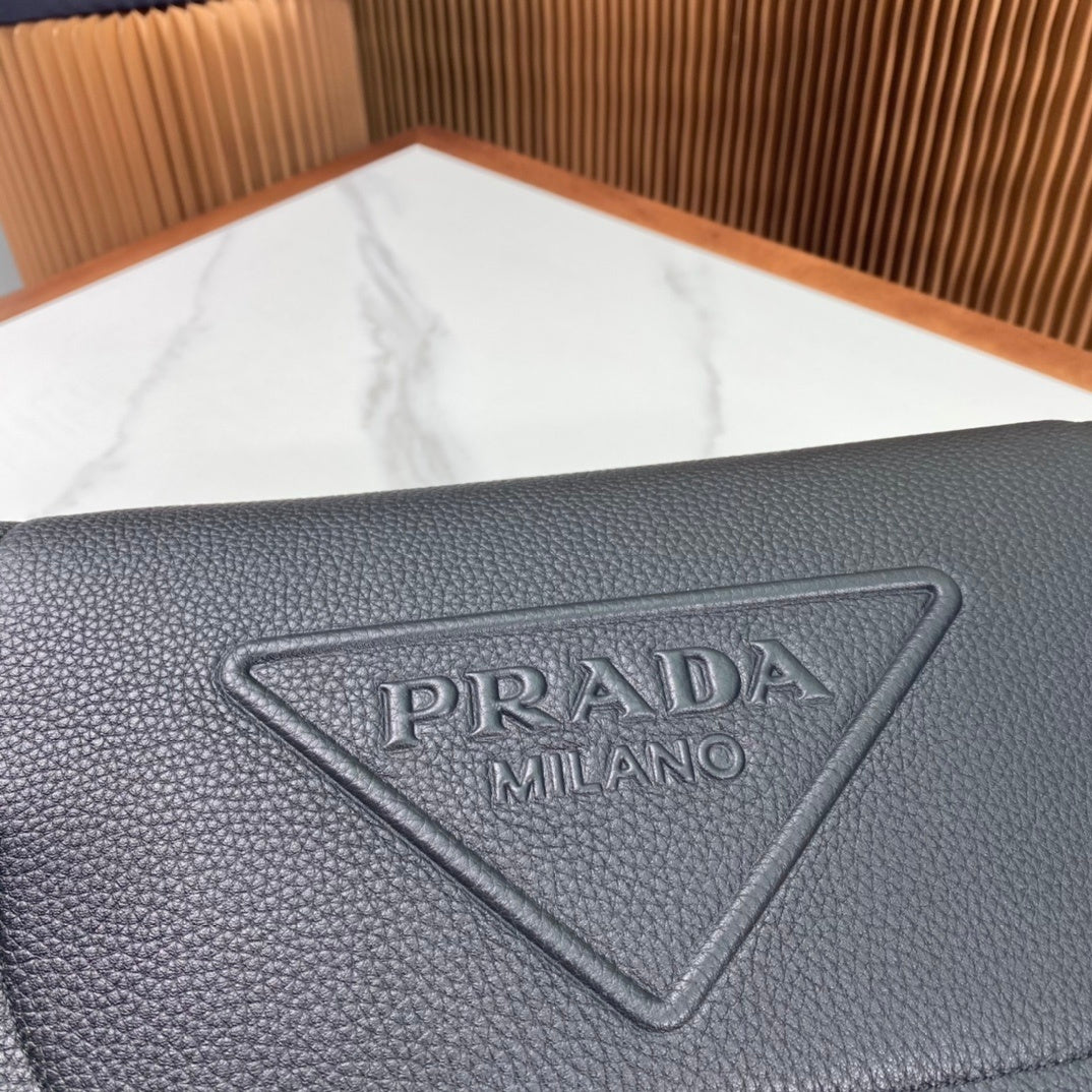 Prada Milano Crossbody Bag – Grained Leather with Embossed Logo