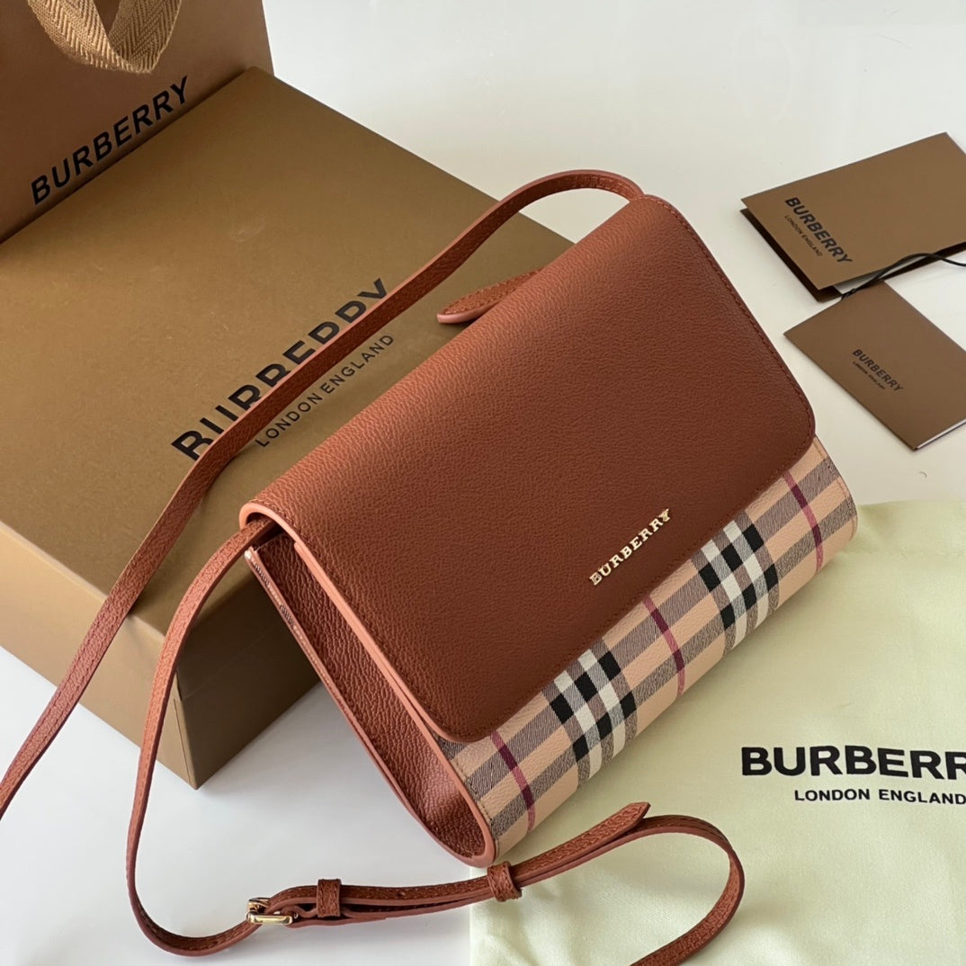 Burberry Haymarket Check Coated Canvas Loxley Small Crossbody Bag in Bright Toffee