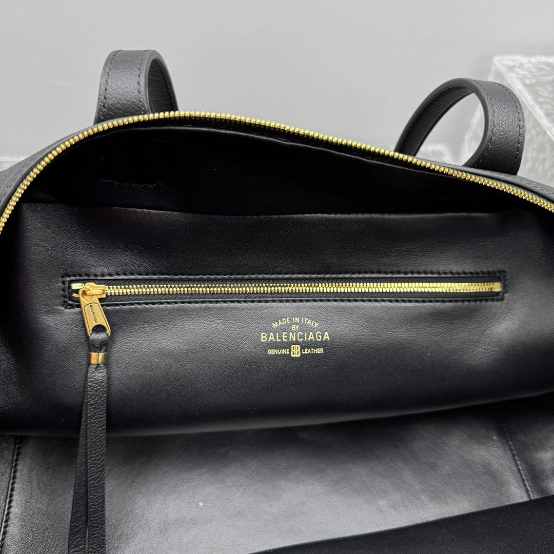 Balenciaga Carrie Medium Black Leather Bowling Bag