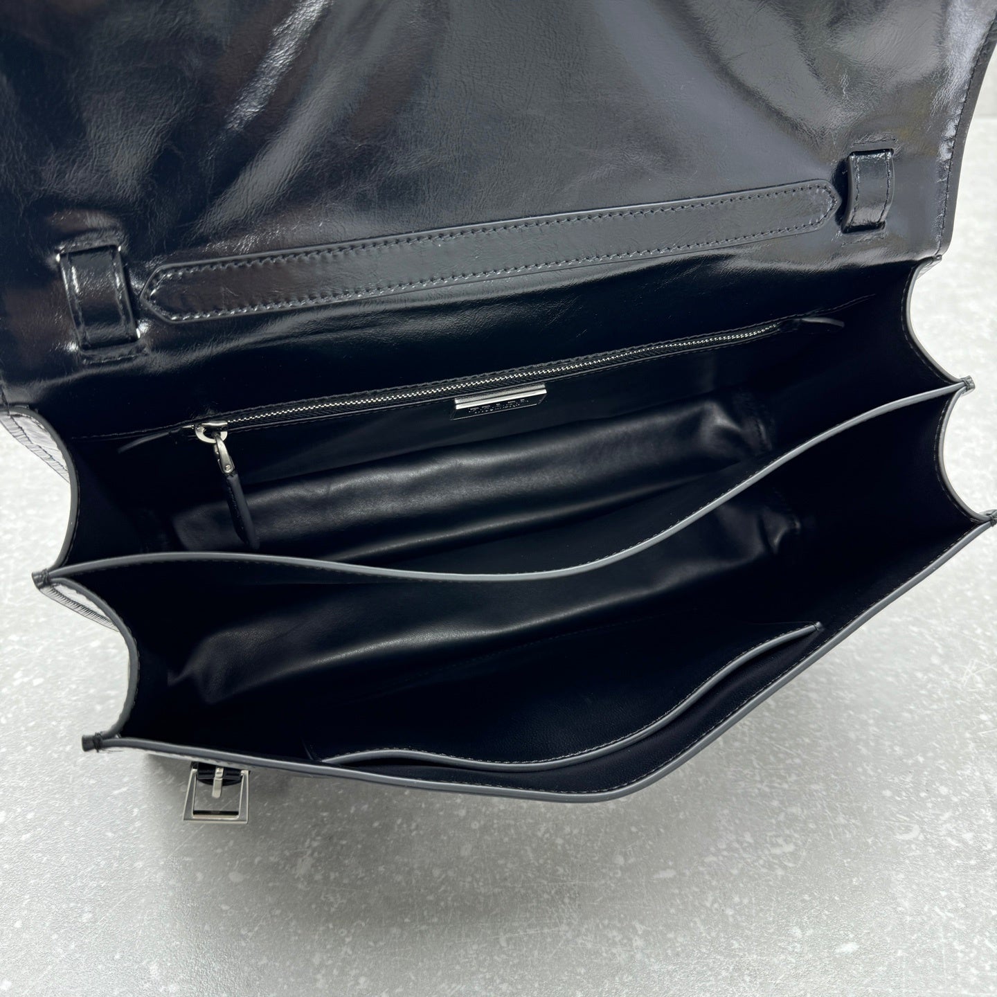 Prada Soft Lux Medium Black Polished Leather Handle Bag