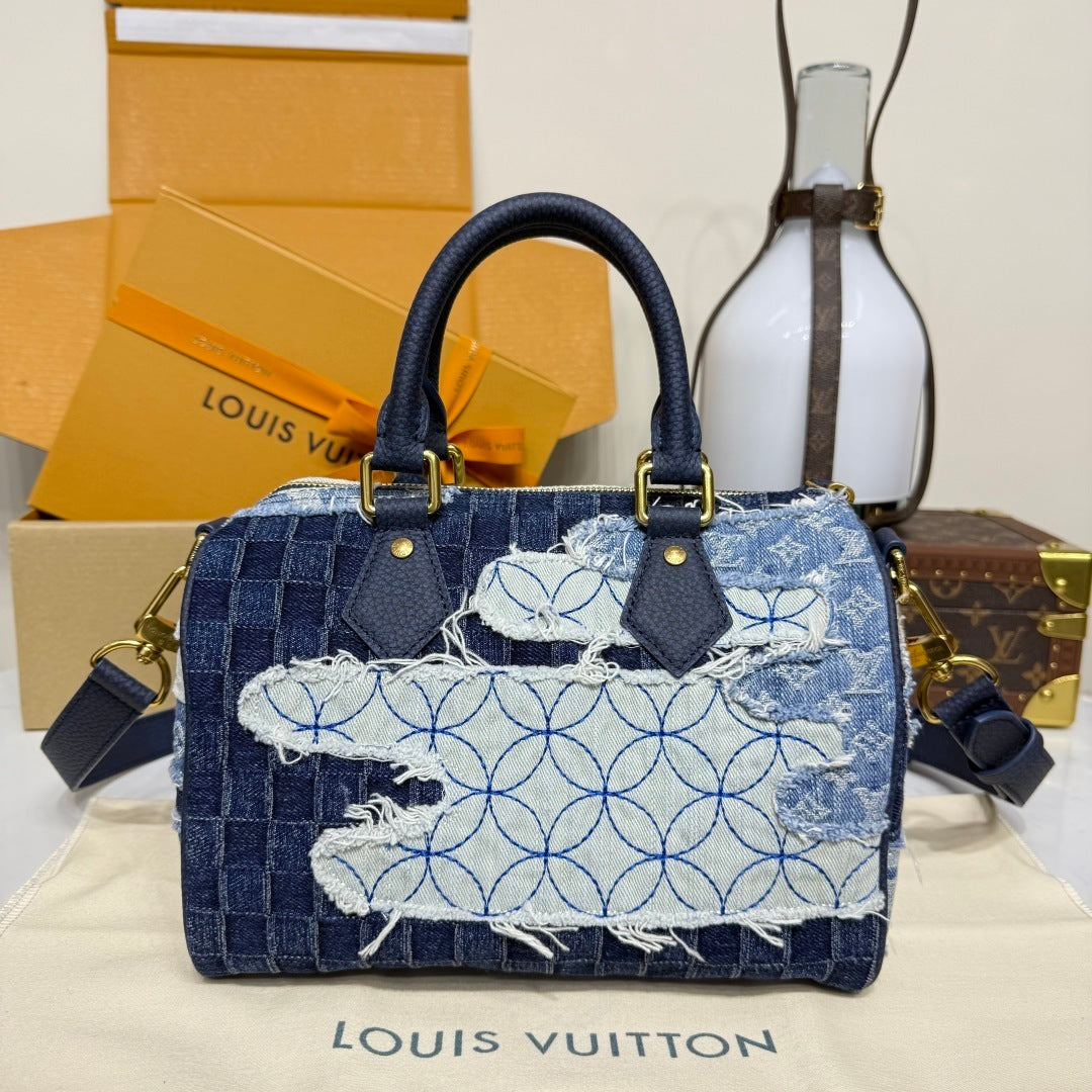 Louis Vuitton Speedy 25 Bandoulière – Stone-Washed Denim Patchwork Boro Monogram Bag