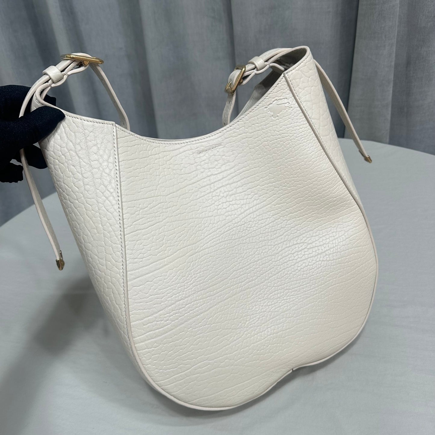 Burberry Chess Medium Hobo Bag in White Pebbled Calfskin Leather