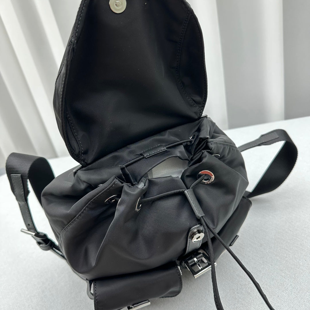 Prada Black Re-Nylon Backpack with Saffiano Leather Trim