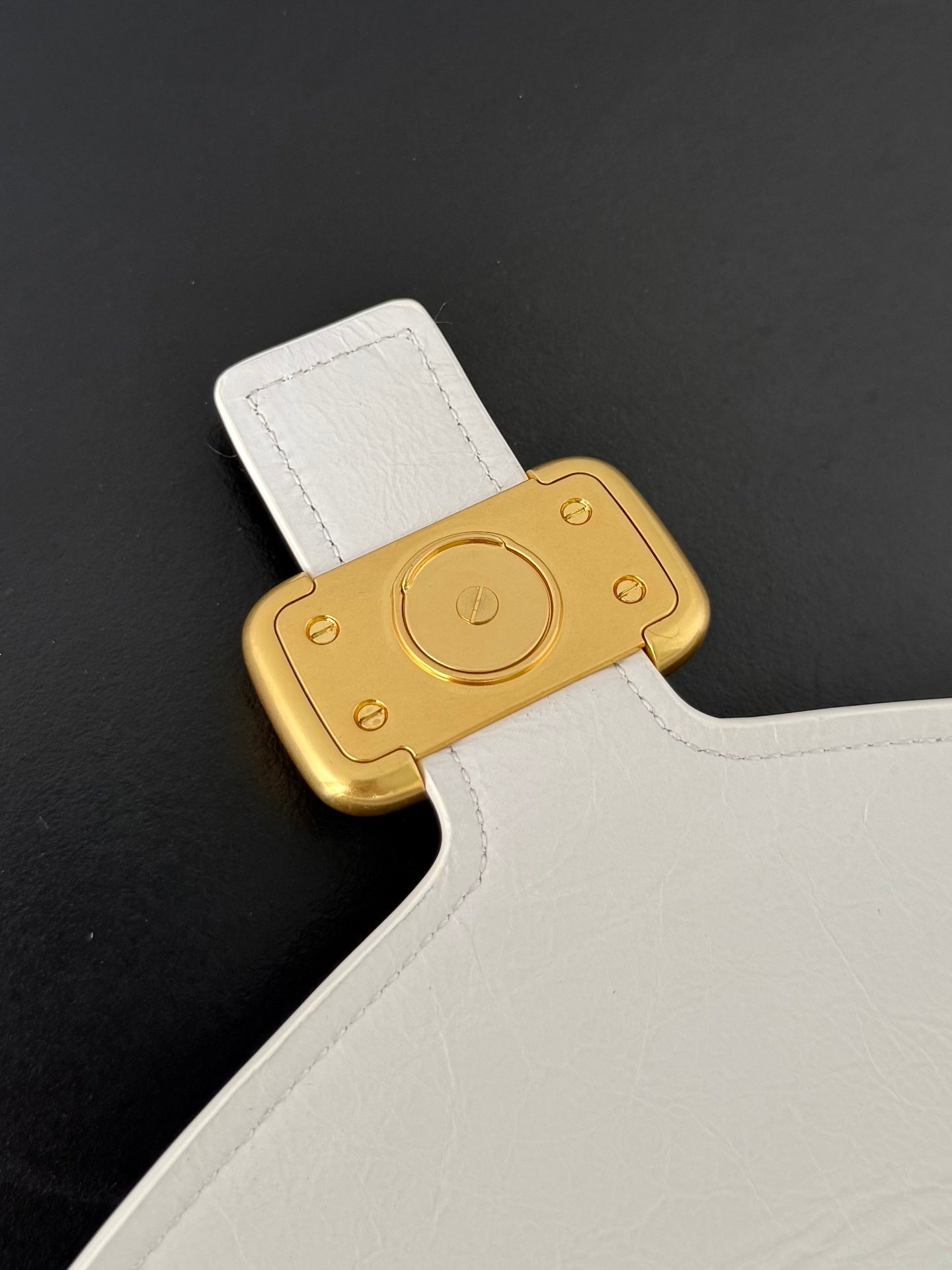Balenciaga Clicca White Leather Shoulder Bag Gold Buckles