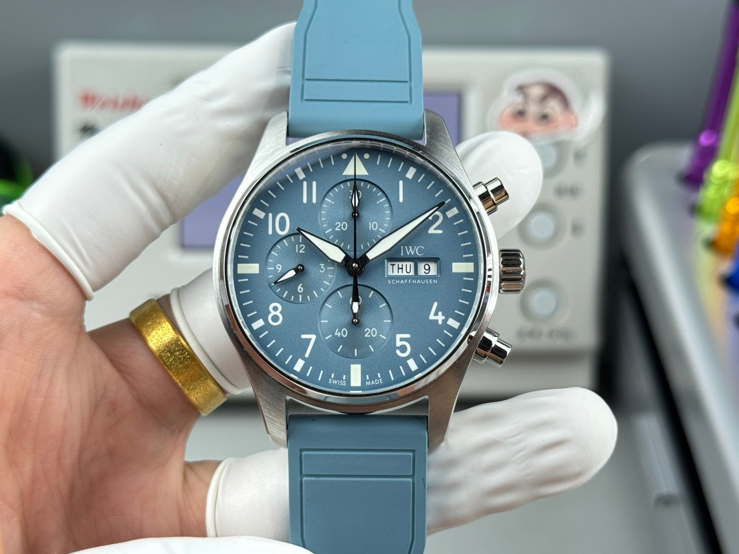 IWC Pilot’s Watch Chronograph 41 – Stainless Steel, Blue Dial, Light Blue Rubber Strap
