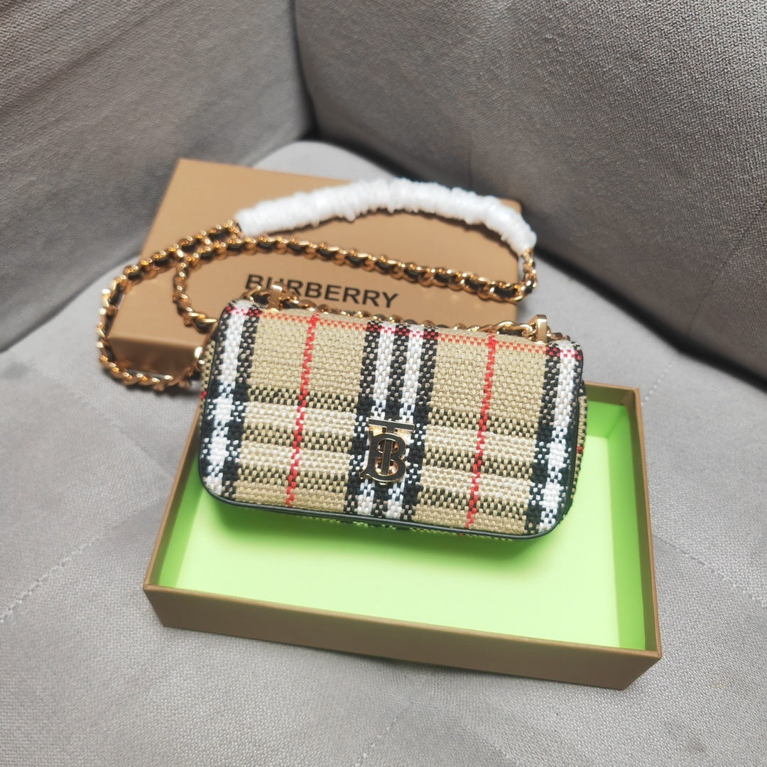 Burberry Lola Mini Handbag in Signature Beige Check Motif