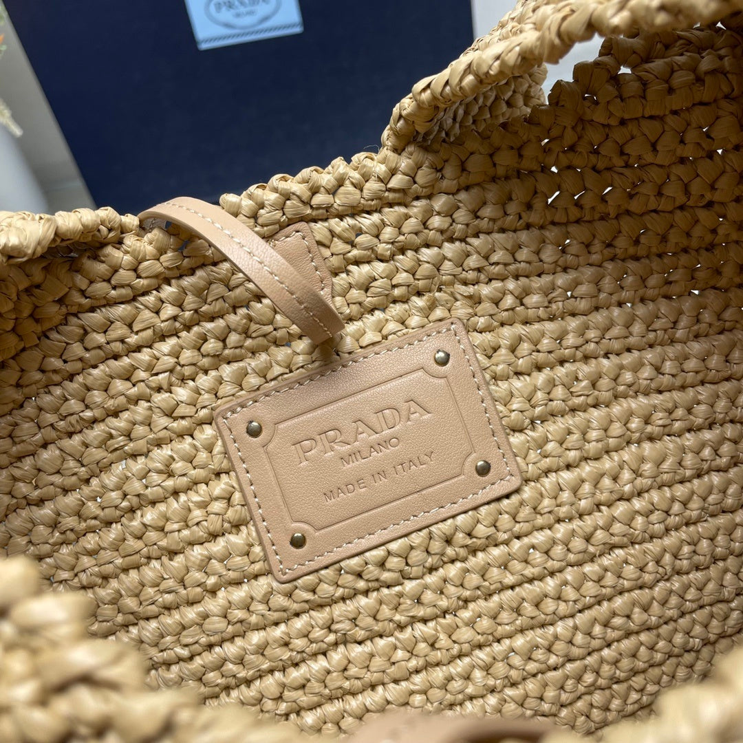 Prada Re-Edition 2005 Crochet Raffia Shoulder Bag – Natural Beige