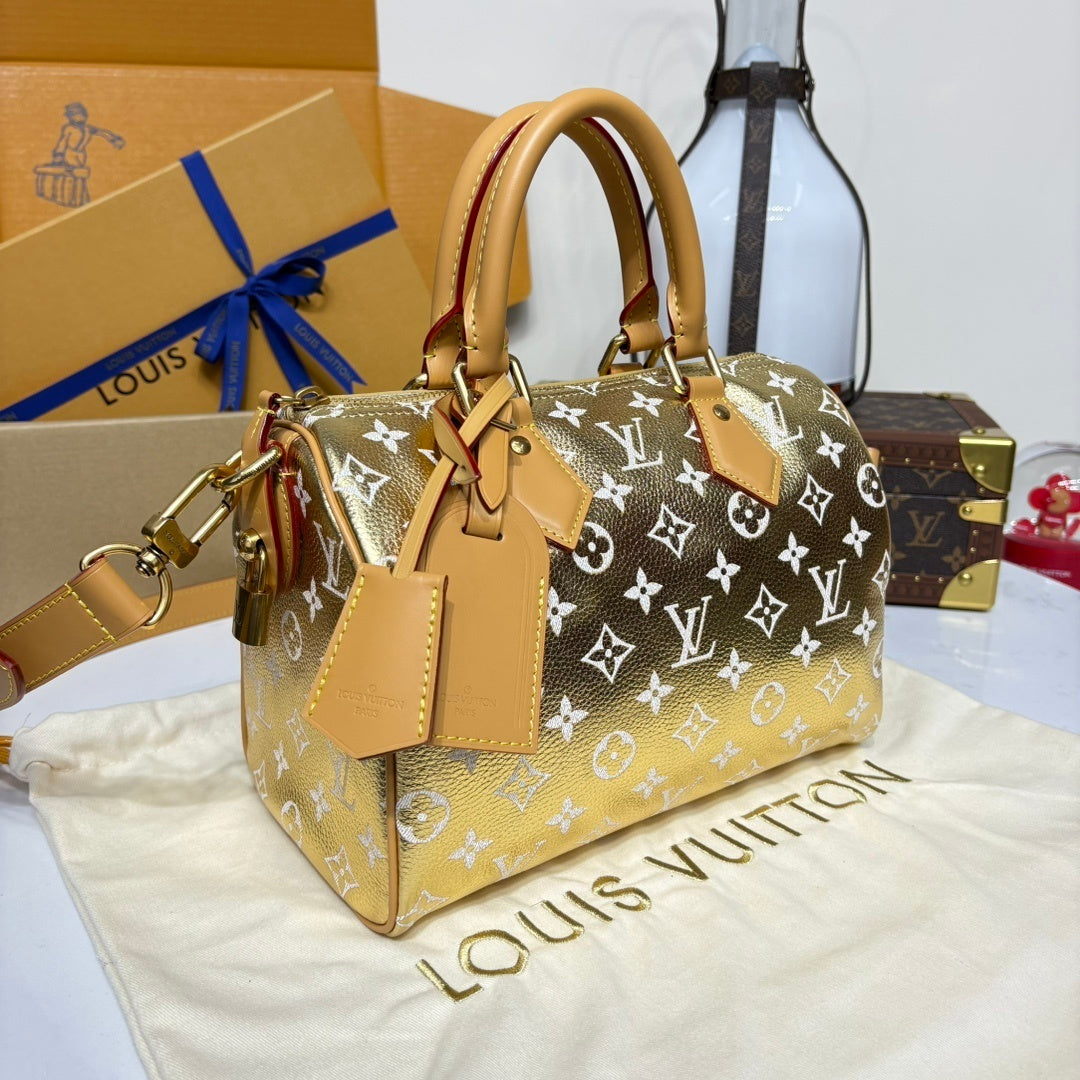 Louis Vuitton Speedy P9 Bandoulière 25 – Monogram Gold Finish with Matching Pouch