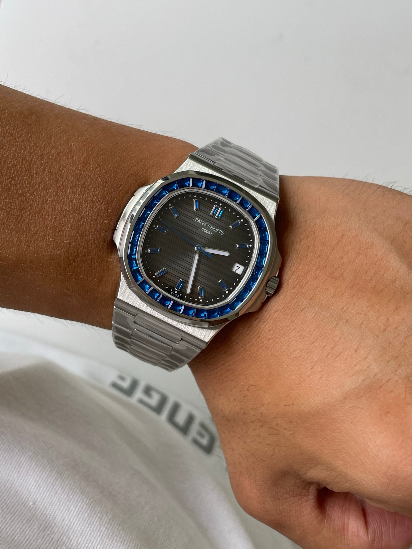 Patek Philippe Nautilus 5711/111P-001 Platinum Watch with Blue Sapphire Bezel