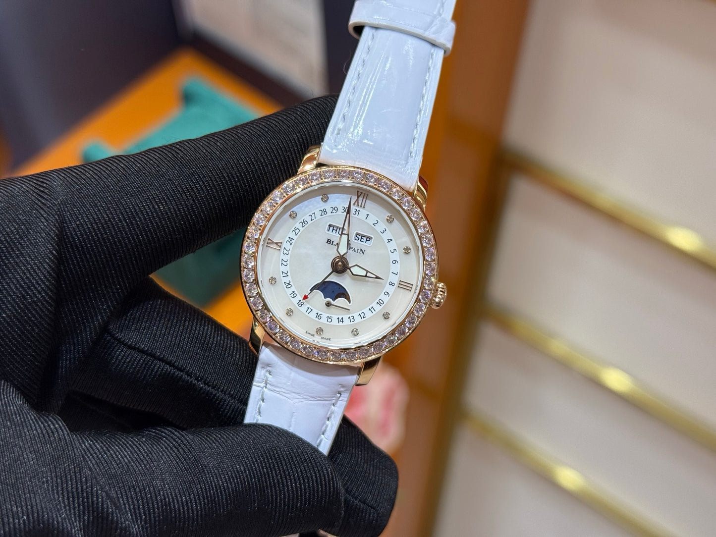 Blancpain Ladybird Quantième Complet Rose Gold Watch with Diamond Bezel & Mother-of-Pearl Dial