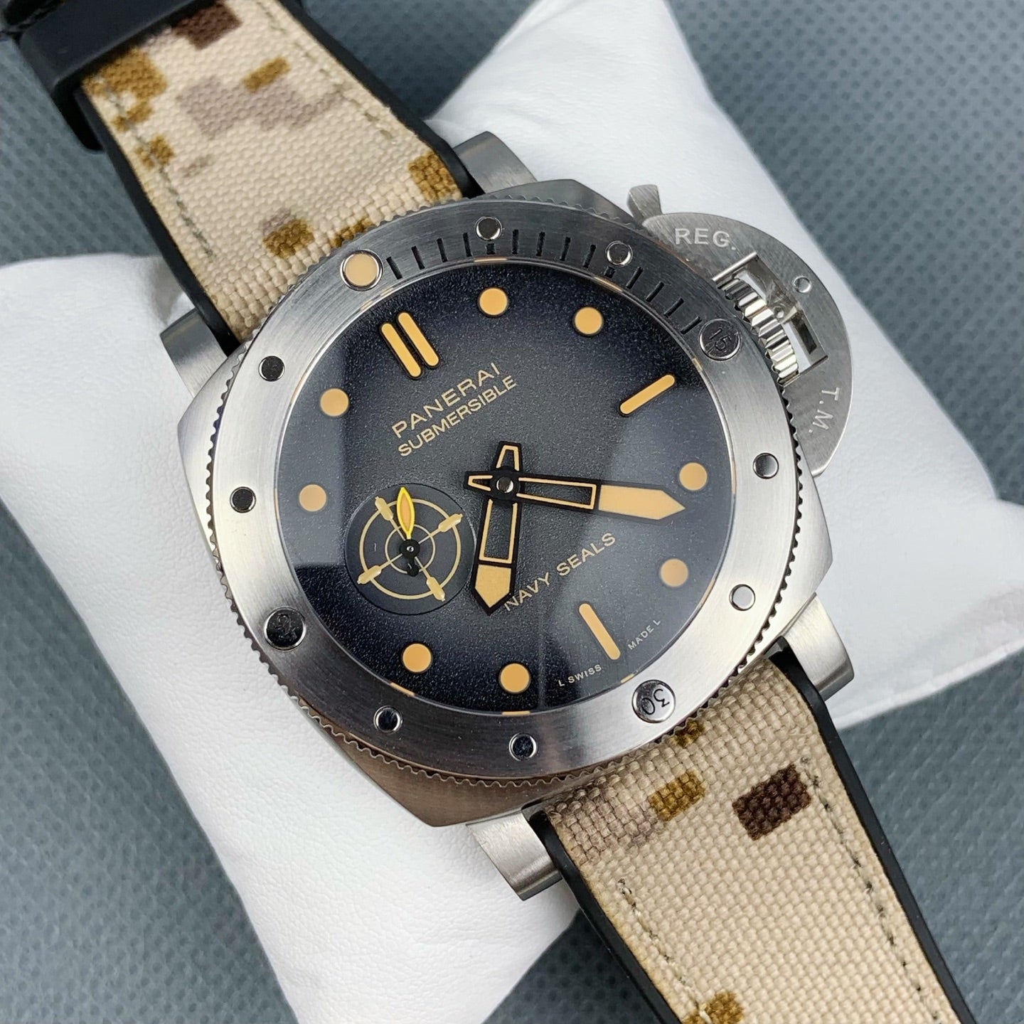Panerai Submersible QuarantaQuattro Navy SEALs PAM01518 with Black Dial & Camouflage Strap