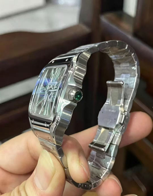 Cartier Santos Skeleton WHSA0028 Steel Green Dial