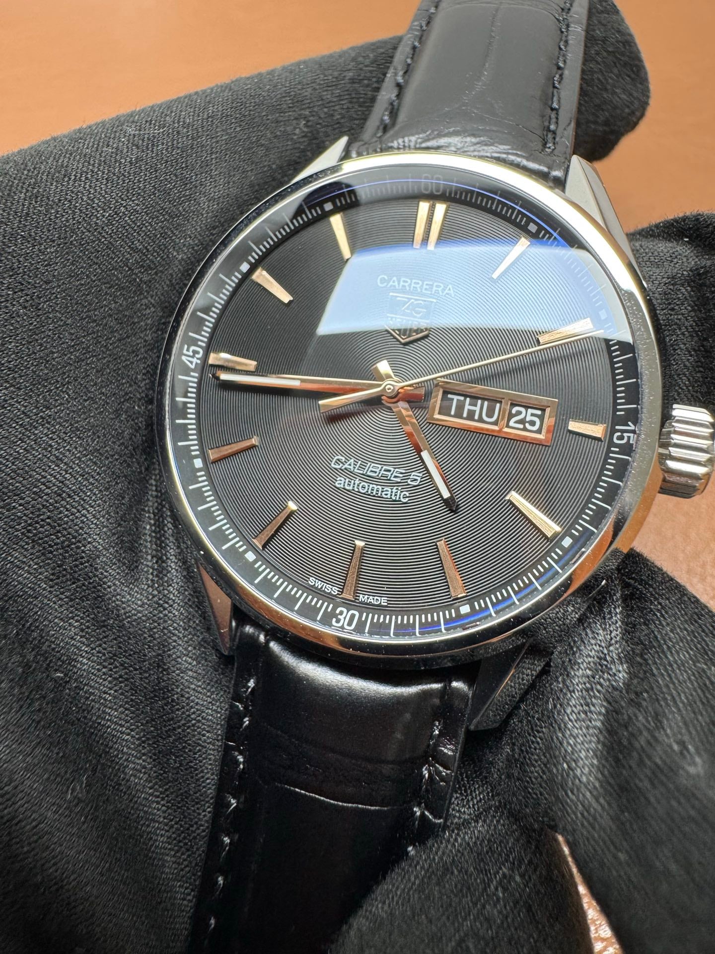 TAG Heuer Carrera Calibre 5 Black Dial Leather Watch