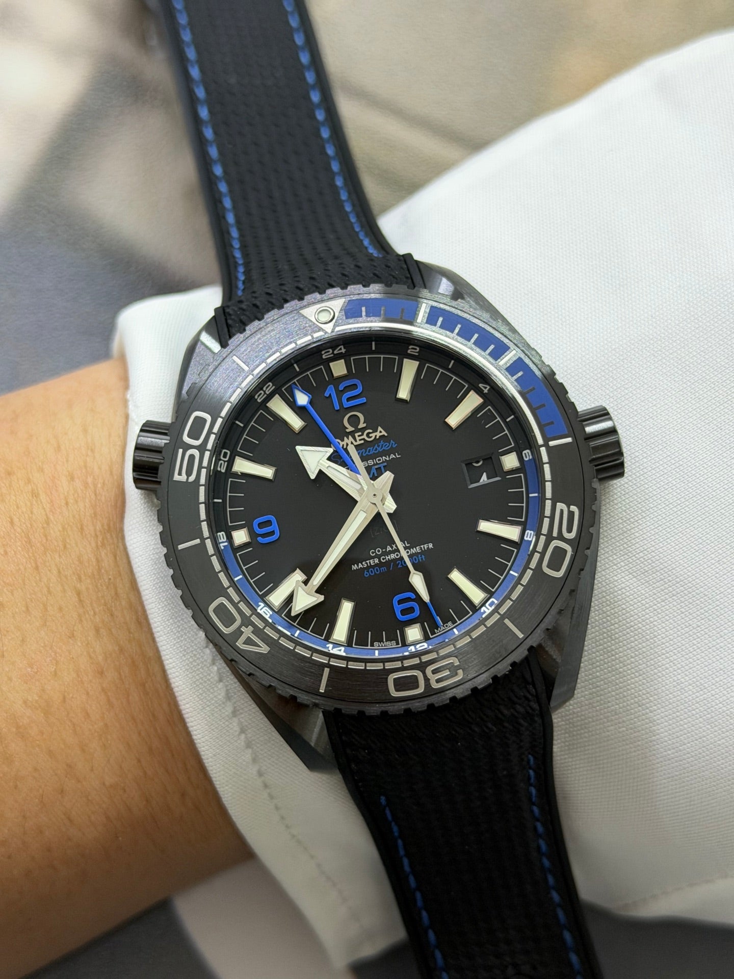 Omega Seamaster Planet Ocean Black Ceramic Blue Accent Luxury Watch