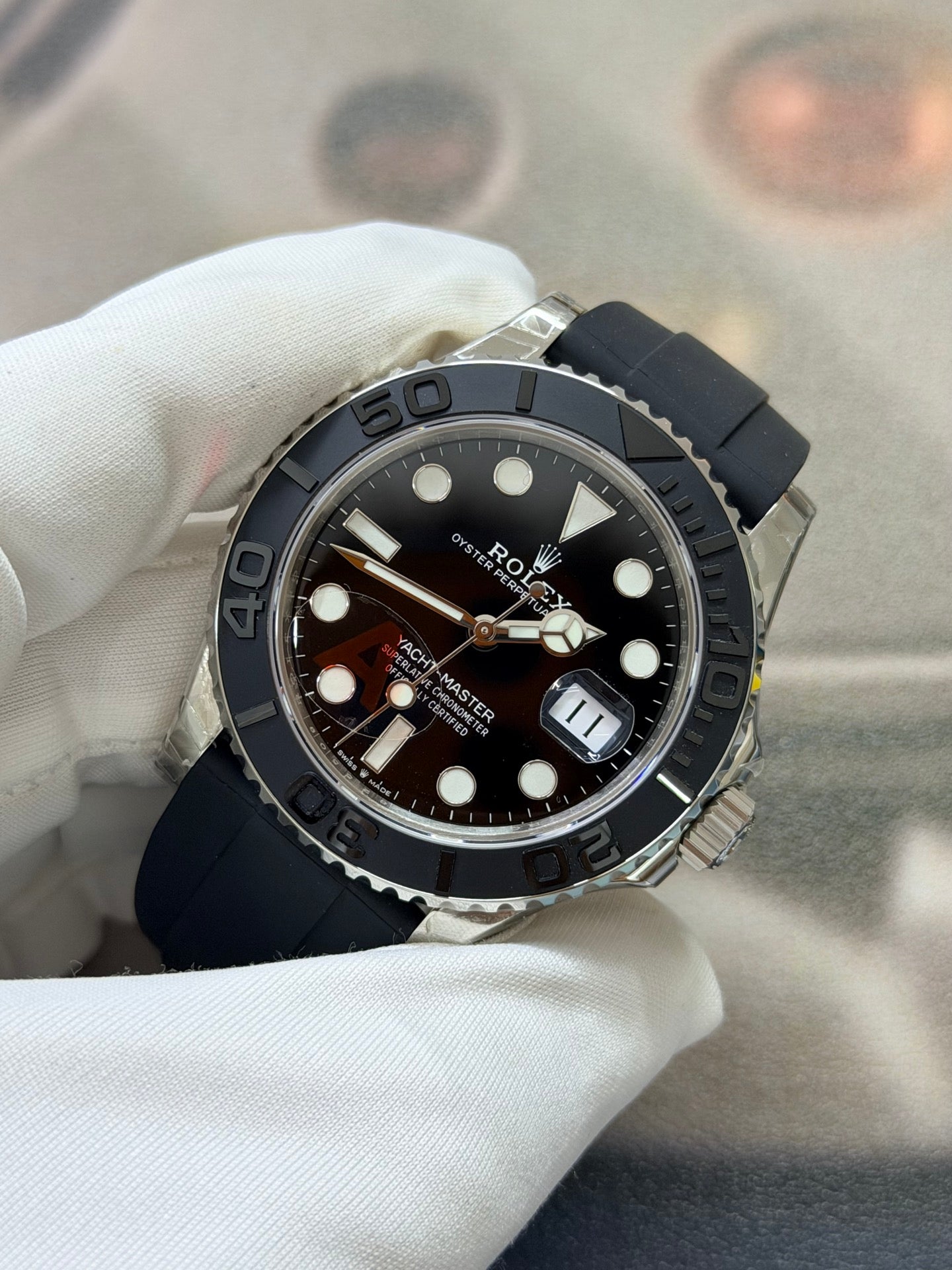 Rolex Yacht-Master 42 18 ct White Gold with Black Dial & Oysterflex Strap