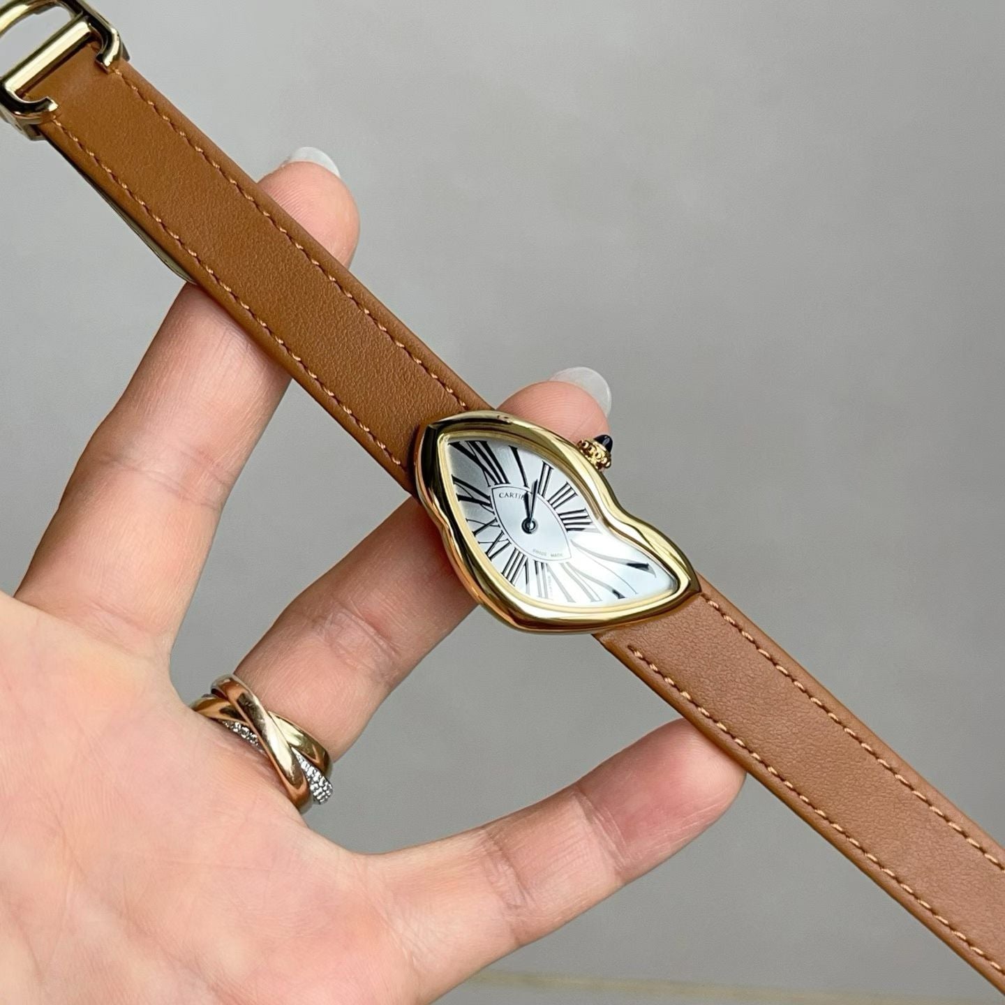 Cartier Crash Yellow Gold Watch with Brown Leather Strap