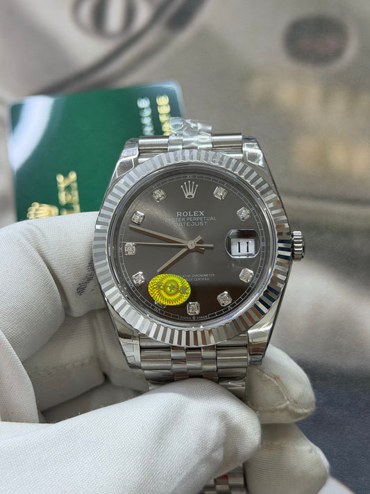 Rolex Datejust Slate Dial Diamond Hour Markers with Fluted Bezel Luxury Watch