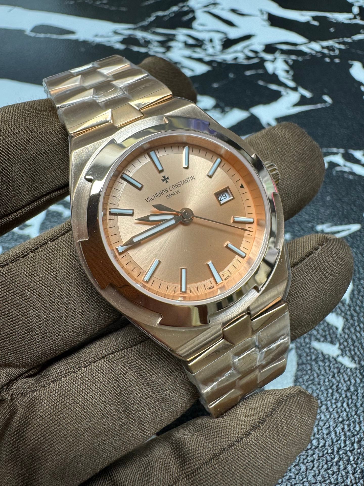 Vacheron Constantin Overseas Self-Winding 18K Pink Gold Watch with Golden-Lacquered Dial