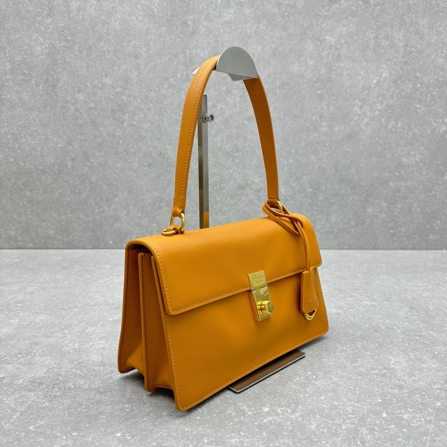 Prada Soft Sound Medium Shoulder Bag in Amber Calfskin Leather