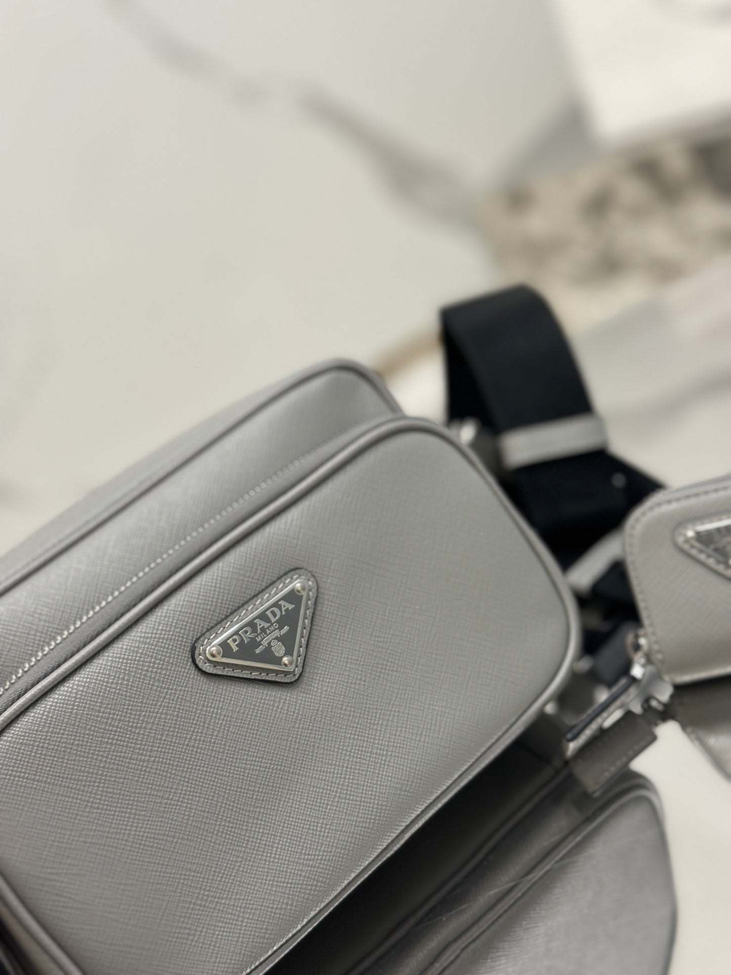 Prada Men's Saffiano Leather Crossbody Bag with Pouch – Luxury Designer Shoulder Bag