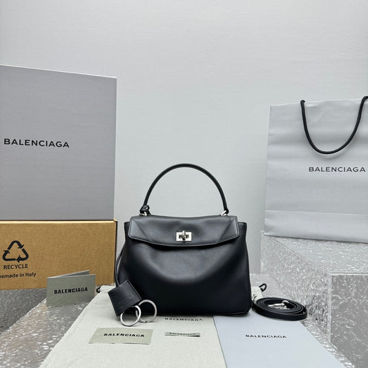 Balenciaga Rodeo Black Calfskin Handbag Silver Hardware