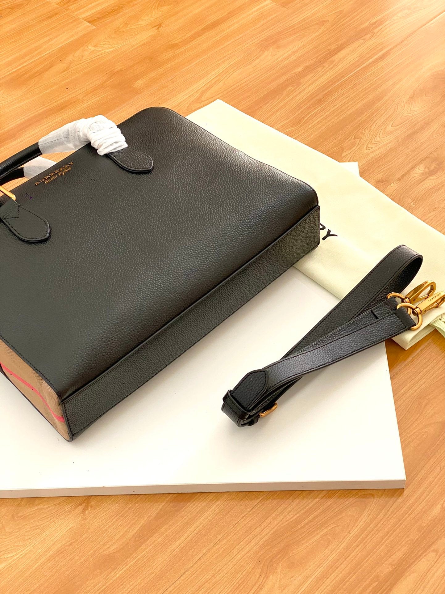 Burberry Black Grain Leather Briefcase with Gold Hardware