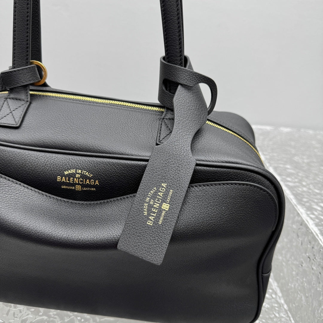 Balenciaga Carrie Medium Black Leather Bowling Bag