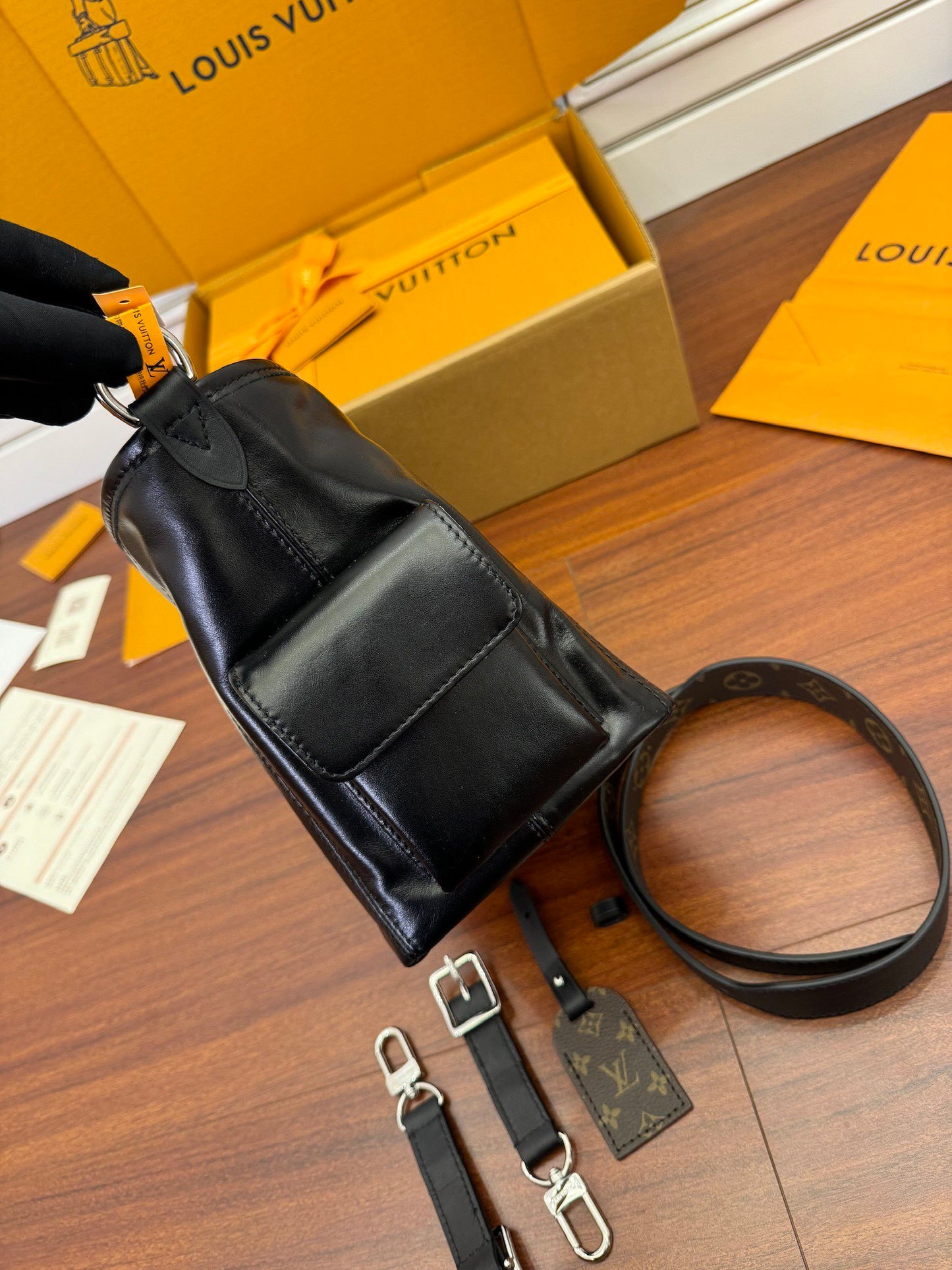 Louis Vuitton LV Monogram Carryall Vibe Cargo PM – Black Leather Designer Bag