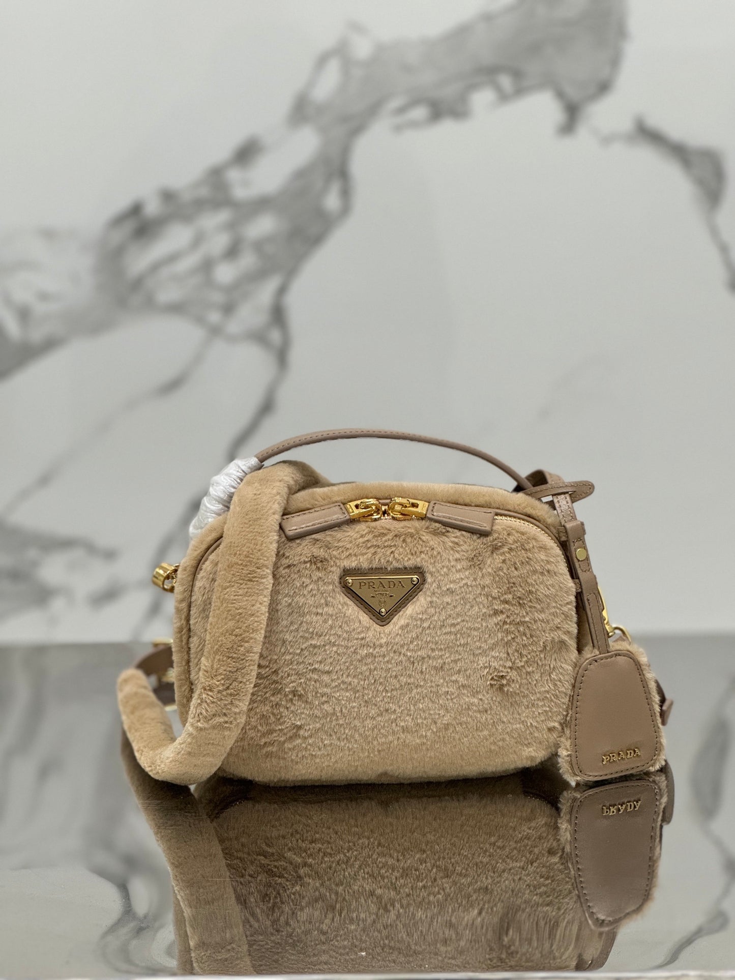 Prada Odette Shearling Mini Bag – Beige